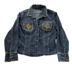 Metrostyle Womens Jean Jackeet Size 14 Collared Button Up Blue Denim Jacket Y2K